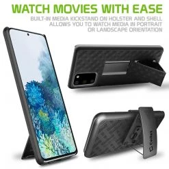 Cellet Wholesale HLSAMS20FE - Cellet Galaxy S20 5G Holster, Shell Holster Kickstand Case With Spring Belt Clip For Samsung Galaxy S20 5G - Black
