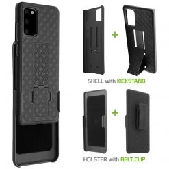 Cellet Wholesale HLSAMS20FE - Cellet Galaxy S20 5G Holster, Shell Holster Kickstand Case With Spring Belt Clip For Samsung Galaxy S20 5G - Black