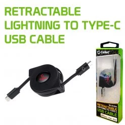 Cellet Wholesale DAC8RBK - Retractable USB C To Lightning Cable [3ft MFI Certified], USB Type C To Lightning Cable For IPhone 13 Pro Max/13 Pro/13/13 Mini/12/11 Pro/XS/XR/X/SE/8 Plus/Airpods Pro/iPad Pro New Arrivals