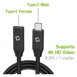 Cellet Wholesale New Arrivals DCCEXT - Type-C Male To Type-C Female Cable, Cellet 3.3ft (1m) Braided USB Type-C Male To Type-C Female Data Cable Compatible To Samsung Galaxy S20, S20 Plus, S20 Ultra, IPhone 12, 12 Pro Max, IPads And Other Type C Devices – Black