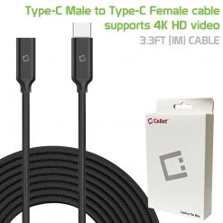 Cellet Wholesale New Arrivals DCCEXT - Type-C Male To Type-C Female Cable, Cellet 3.3ft (1m) Braided USB Type-C Male To Type-C Female Data Cable Compatible To Samsung Galaxy S20, S20 Plus, S20 Ultra, IPhone 12, 12 Pro Max, IPads And Other Type C Devices – Black