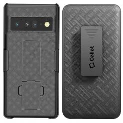 Cellet Wholesale HLGOOPX6 - Pixel 6 Holster, Shell Holster Kickstand Case With Spring Belt Clip For Google Pixel 6 – Black – By Cellet New Arrivals