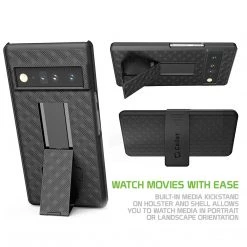 Cellet Wholesale HLGOOPX6 - Pixel 6 Holster, Shell Holster Kickstand Case With Spring Belt Clip For Google Pixel 6 – Black – By Cellet New Arrivals