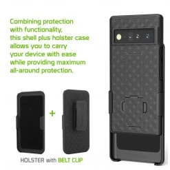 Cellet Wholesale HLGOOPX6 - Pixel 6 Holster, Shell Holster Kickstand Case With Spring Belt Clip For Google Pixel 6 – Black – By Cellet New Arrivals