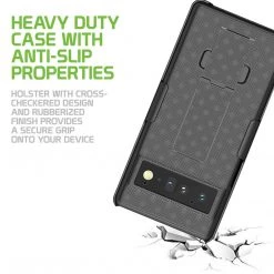 Cellet Wholesale New Arrivals HLGOOPX6P - Pixel 6 Pro Holster, Shell Holster Kickstand Case With Spring Belt Clip For Google Pixel 6 Pro – Black – By Cellet