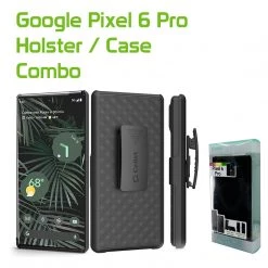 Cellet Wholesale New Arrivals HLGOOPX6P - Pixel 6 Pro Holster, Shell Holster Kickstand Case With Spring Belt Clip For Google Pixel 6 Pro – Black – By Cellet