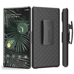 Cellet Wholesale New Arrivals HLGOOPX6P - Pixel 6 Pro Holster, Shell Holster Kickstand Case With Spring Belt Clip For Google Pixel 6 Pro – Black – By Cellet