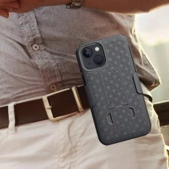 Cellet Wholesale HLIPH13MINI - IPhone 13 Mini Holster, Shell Holster Kickstand Case With Spring Belt Clip For Apple IPhone 13 Mini – Black – By Cellet