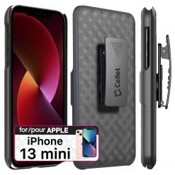 Cellet Wholesale HLIPH13MINI - IPhone 13 Mini Holster, Shell Holster Kickstand Case With Spring Belt Clip For Apple IPhone 13 Mini – Black – By Cellet
