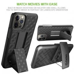 Cellet Wholesale HLIPH13P - IPhone 13 Pro Holster, Shell Holster Kickstand Case With Spring Belt Clip For Apple IPhone 13 Pro – Black – By Cellet New Arrivals