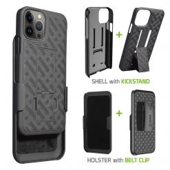 Cellet Wholesale HLIPH13PM - IPhone 13 Pro Max Holster, Shell Holster Kickstand Case With Spring Belt Clip For Apple IPhone 13 Pro Max – Black – By Cellet New Arrivals