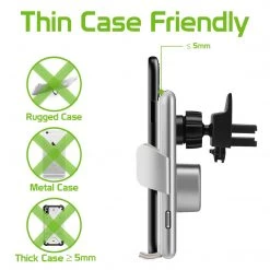 Cellet Wholesale QIV8SL-Wireless Charging Air Vent Mount, Fast Wireless Charging 15 Watt Phone Holder Mount With Auto Touch Release And Lock Cradle And 360 Degree Rotation Compatible To IPhone 13, 13 Pro, 13 Pro Max And 13 Mini And More - Silver New Arrivals