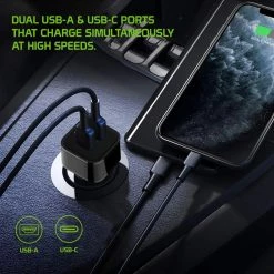 Cellet Wholesale PC30WCBK - Dual USB Car Charger, Universal High Power 30 Watt Dual (USB A & USB C) Port Car Charger With Type C Cable Included Compatible To Compatible To IPhone 13 Pro, 13 Pro Max, 13 Mini, Samsung Galaxy Z Fold3, Z Flip3, S21 Ultra By Cellet - Black Full Catalog