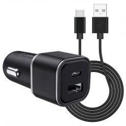 Cellet Wholesale PC30WCBK - Dual USB Car Charger, Universal High Power 30 Watt Dual (USB A & USB C) Port Car Charger With Type C Cable Included Compatible To Compatible To IPhone 13 Pro, 13 Pro Max, 13 Mini, Samsung Galaxy Z Fold3, Z Flip3, S21 Ultra By Cellet - Black Full Catalog