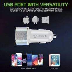 Cellet Wholesale Full Catalog PC30WCWT - Dual USB Car Charger, Universal High Power 30 Watt Dual (USB A & USB C) Port Car Charger With Type C Cable Included Compatible To Compatible To IPhone 13 Pro, 13 Pro Max, 13 Mini, Samsung Galaxy Z Fold3, Z Flip3, S21 Ultra By Cellet - White