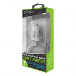 Cellet Wholesale Full Catalog PC30WCWT - Dual USB Car Charger, Universal High Power 30 Watt Dual (USB A & USB C) Port Car Charger With Type C Cable Included Compatible To Compatible To IPhone 13 Pro, 13 Pro Max, 13 Mini, Samsung Galaxy Z Fold3, Z Flip3, S21 Ultra By Cellet - White