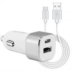 Cellet Wholesale Full Catalog PC30WCWT - Dual USB Car Charger, Universal High Power 30 Watt Dual (USB A & USB C) Port Car Charger With Type C Cable Included Compatible To Compatible To IPhone 13 Pro, 13 Pro Max, 13 Mini, Samsung Galaxy Z Fold3, Z Flip3, S21 Ultra By Cellet - White
