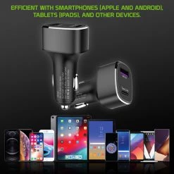 GoCellet PCA48W - Dual USB Car Charger, Universal High Power 48 Watt Dual (USB A & USB C) Port Car Charger By Cellet - Black