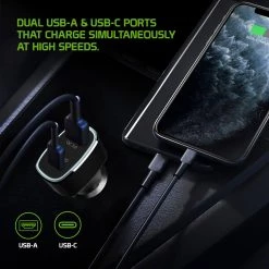 GoCellet PCA48W - Dual USB Car Charger, Universal High Power 48 Watt Dual (USB A & USB C) Port Car Charger By Cellet - Black