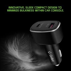 GoCellet PCA48W - Dual USB Car Charger, Universal High Power 48 Watt Dual (USB A & USB C) Port Car Charger By Cellet - Black