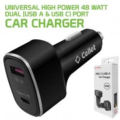 GoCellet PCA48W - Dual USB Car Charger, Universal High Power 48 Watt Dual (USB A & USB C) Port Car Charger By Cellet - Black