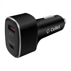 GoCellet PCA48W - Dual USB Car Charger, Universal High Power 48 Watt Dual (USB A & USB C) Port Car Charger By Cellet - Black