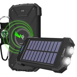 Cellet Full Catalog BMA10000BK -Solar Power Bank 10000mAh Universal Charging Pad Dual USB/Type C Micro USB Input -Black