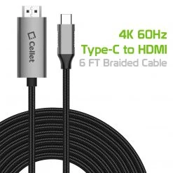 GoCellet Full Catalog DCHDMI6 - Cellet Male To Male USB C To HDMI Cable, 6 Ft. Type-C To 4K 60Hz HDMI Cable Compatible To IPad Pro 11in/12.9in, MacBook Air 2018/2017/2016, Google Chromebook Pixel, Nintendo Switch, Huawei MateBook - Space Gray