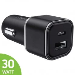 Cellet Wholesale New Arrivals PC30WBK - Dual USB Car Charger, Universal High Power 30 Watt Dual (USB A & USB C) Port Car Charger By Cellet - Black
