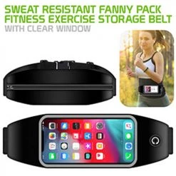 ACWAISTP1 - Sweat Resistant Fanny Pack, Fitness Exercise Storage Belt With Clear Window For Apple IPhone Xr, XS Max, 8/7/6S Plus, Samsung Galaxy Note 9, Galaxy S9/S8 Plus And More By Cellet