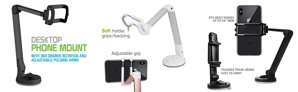 PH118EBK - Desktop Phone Mount With 360 Degree Rotation And Adjustable Folding Arms For Samsung Galaxy Note 9, S9/S9 Plus, S8/S8 Plus, Apple IPhone XS Max, XR, X, 8/8 Plus, Google Pixel 2XL, LG V30 And More – Black - By Cellet Full Catalog 8 PH118EBK - Desktop Phone Mount With 360 Degree Rotation And Adjustable Folding Arms For Samsung Galaxy Note 9, S9/S9 Plus, S8/S8 Plus, Apple IPhone XS Max, XR, X, 8/8 Plus, Google Pixel 2XL, LG V30 And More – Black - By Cellet Full Catalog